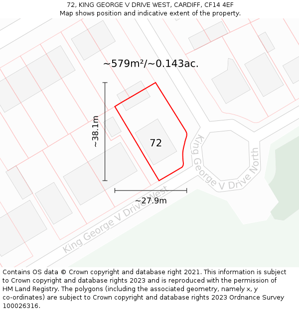 72, KING GEORGE V DRIVE WEST, CARDIFF, CF14 4EF: Plot and title map