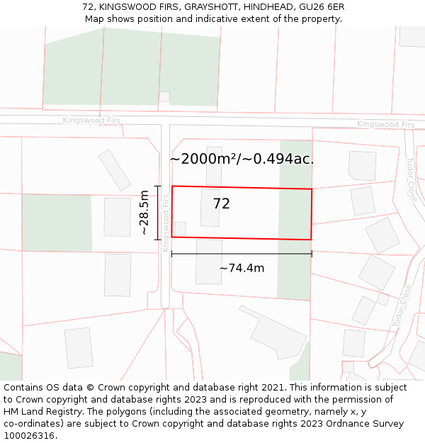 72, KINGSWOOD FIRS, GRAYSHOTT, HINDHEAD, GU26 6ER: Plot and title map