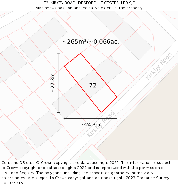 72, KIRKBY ROAD, DESFORD, LEICESTER, LE9 9JG: Plot and title map