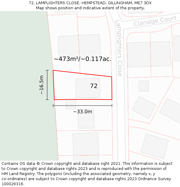72, LAMPLIGHTERS CLOSE, HEMPSTEAD, GILLINGHAM, ME7 3DX: Plot and title map