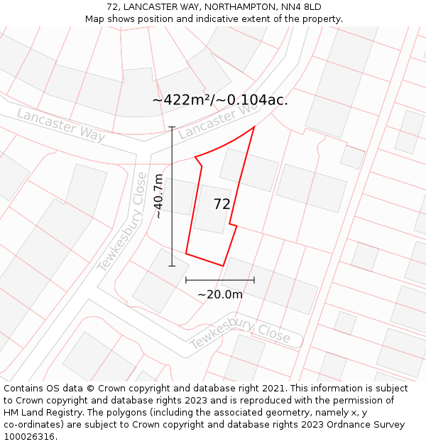 72, LANCASTER WAY, NORTHAMPTON, NN4 8LD: Plot and title map