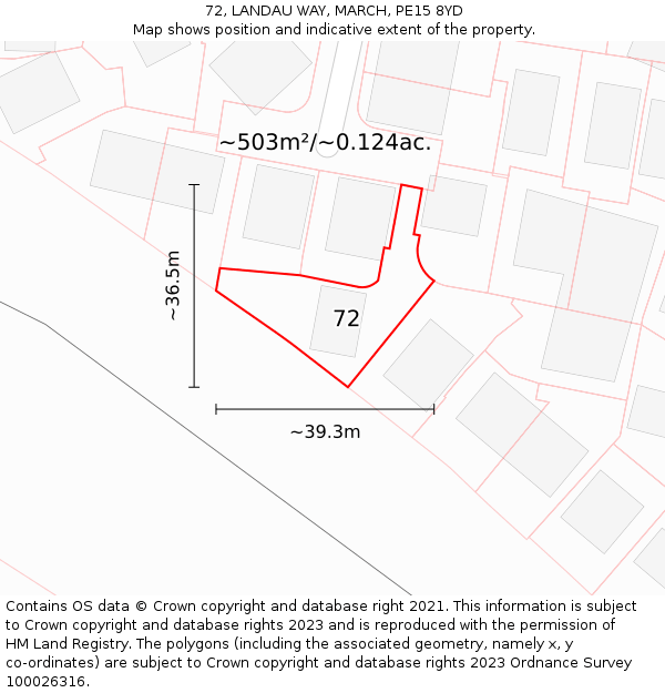 72, LANDAU WAY, MARCH, PE15 8YD: Plot and title map