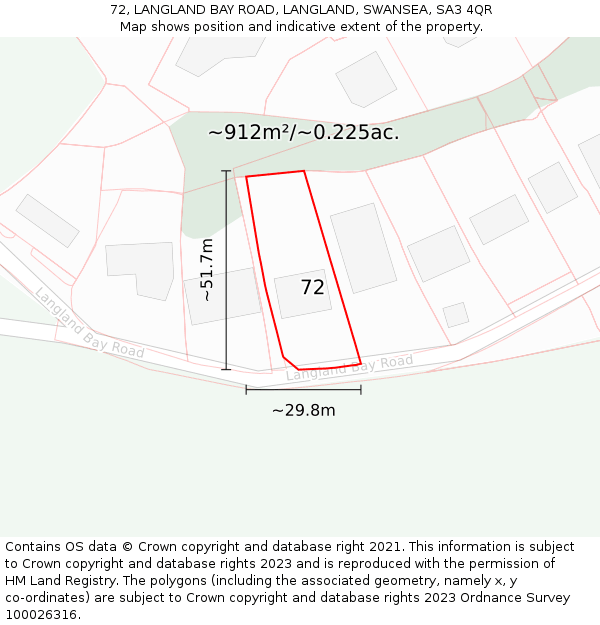 72, LANGLAND BAY ROAD, LANGLAND, SWANSEA, SA3 4QR: Plot and title map