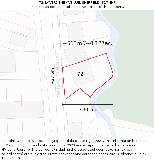 72, LAVERDENE AVENUE, SHEFFIELD, S17 4HF: Plot and title map