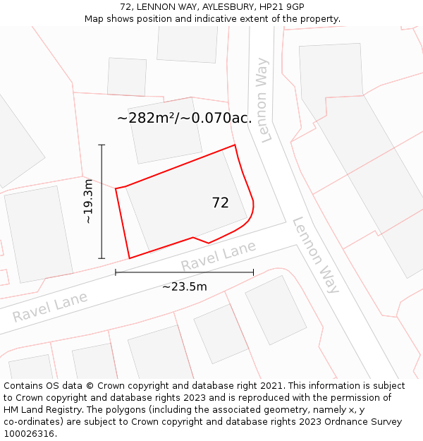 72, LENNON WAY, AYLESBURY, HP21 9GP: Plot and title map