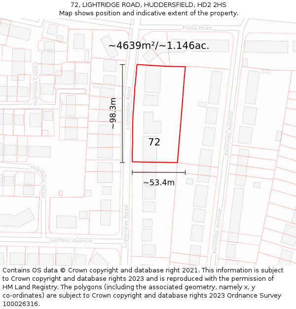 72, LIGHTRIDGE ROAD, HUDDERSFIELD, HD2 2HS: Plot and title map