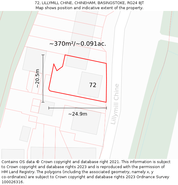 72, LILLYMILL CHINE, CHINEHAM, BASINGSTOKE, RG24 8JT: Plot and title map