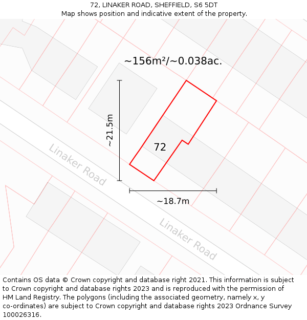 72, LINAKER ROAD, SHEFFIELD, S6 5DT: Plot and title map