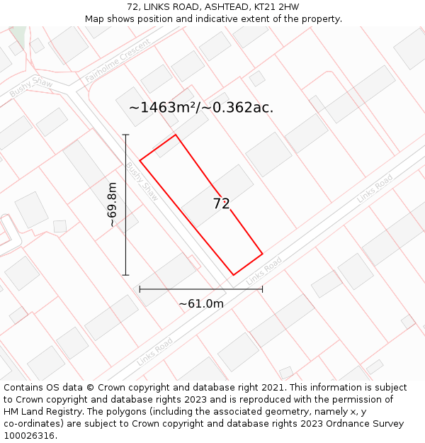 72, LINKS ROAD, ASHTEAD, KT21 2HW: Plot and title map