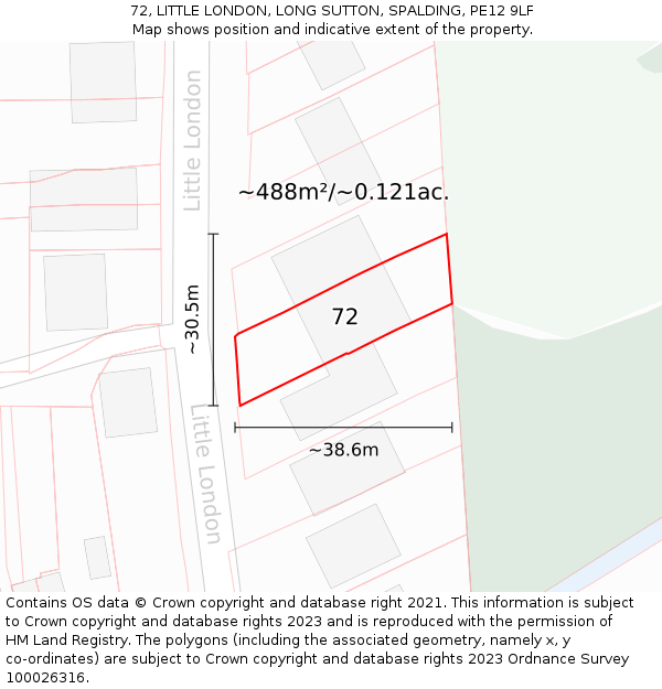 72, LITTLE LONDON, LONG SUTTON, SPALDING, PE12 9LF: Plot and title map