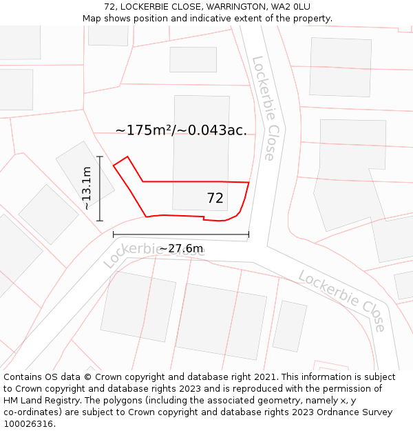 72, LOCKERBIE CLOSE, WARRINGTON, WA2 0LU: Plot and title map