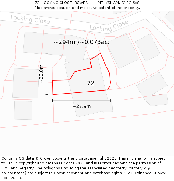 72, LOCKING CLOSE, BOWERHILL, MELKSHAM, SN12 6XS: Plot and title map
