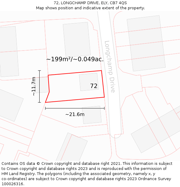 72, LONGCHAMP DRIVE, ELY, CB7 4QS: Plot and title map