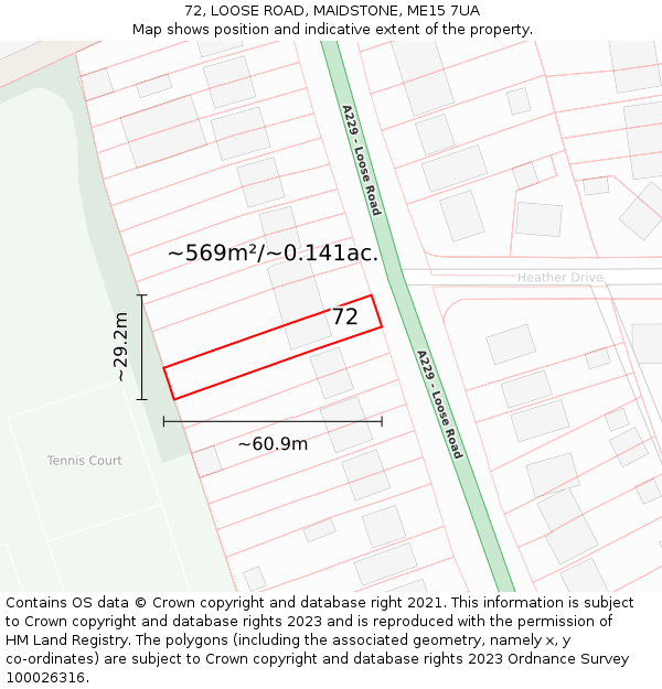 72, LOOSE ROAD, MAIDSTONE, ME15 7UA: Plot and title map