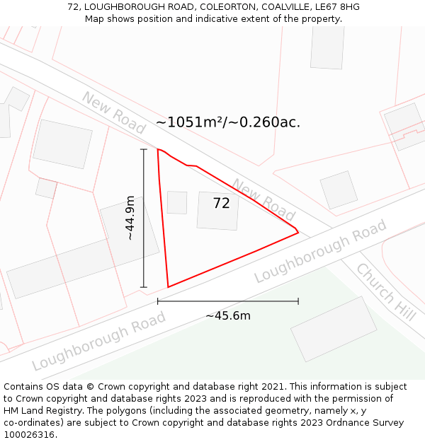 72, LOUGHBOROUGH ROAD, COLEORTON, COALVILLE, LE67 8HG: Plot and title map