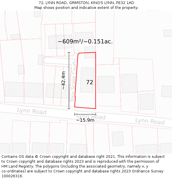 72, LYNN ROAD, GRIMSTON, KING'S LYNN, PE32 1AD: Plot and title map