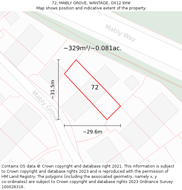 72, MABLY GROVE, WANTAGE, OX12 9XW: Plot and title map