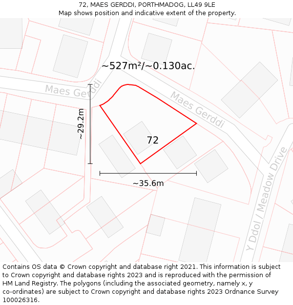 72, MAES GERDDI, PORTHMADOG, LL49 9LE: Plot and title map