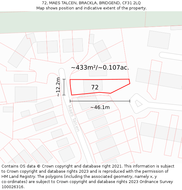 72, MAES TALCEN, BRACKLA, BRIDGEND, CF31 2LQ: Plot and title map