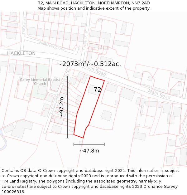 72, MAIN ROAD, HACKLETON, NORTHAMPTON, NN7 2AD: Plot and title map