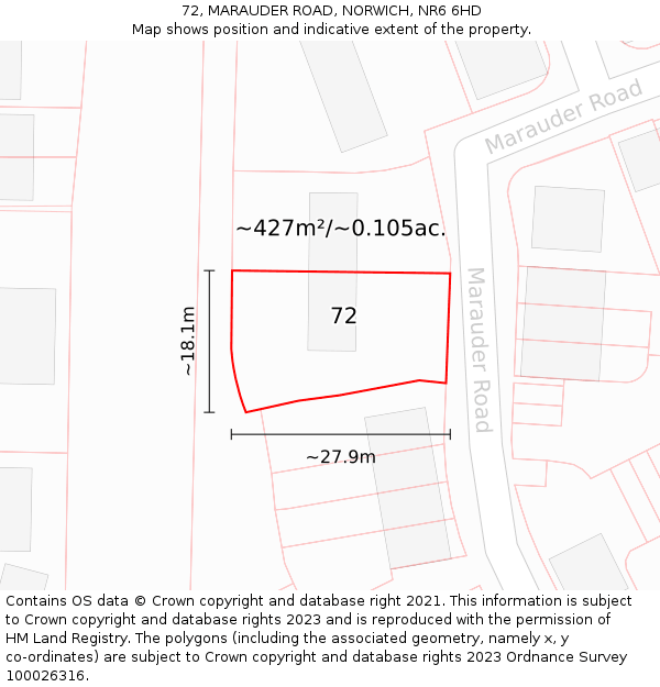 72, MARAUDER ROAD, NORWICH, NR6 6HD: Plot and title map