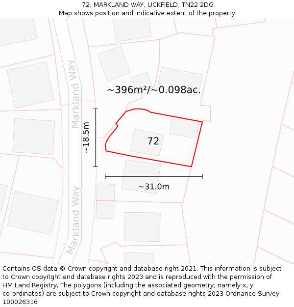 72, MARKLAND WAY, UCKFIELD, TN22 2DG: Plot and title map