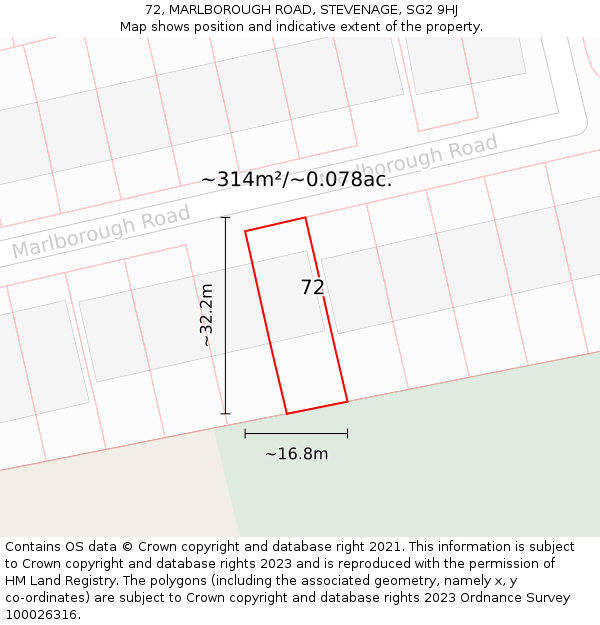 72, MARLBOROUGH ROAD, STEVENAGE, SG2 9HJ: Plot and title map