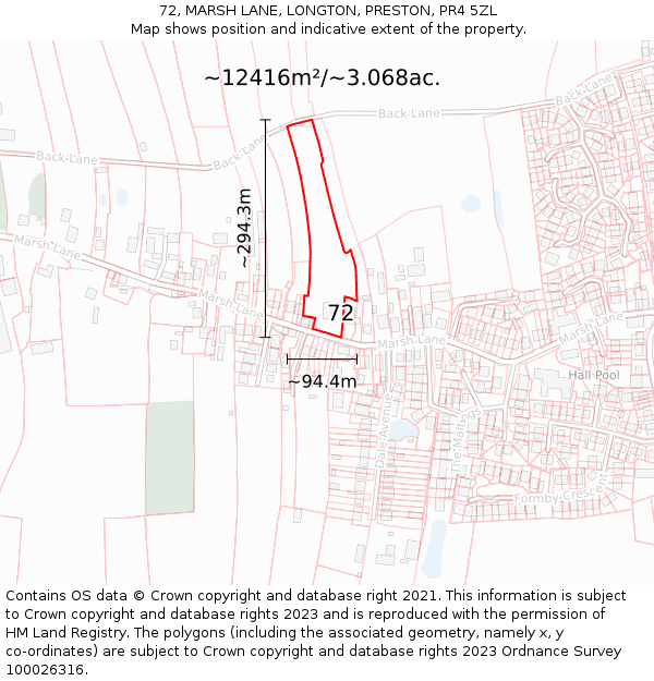 72, MARSH LANE, LONGTON, PRESTON, PR4 5ZL: Plot and title map