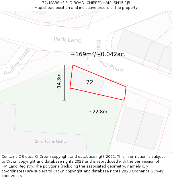 72, MARSHFIELD ROAD, CHIPPENHAM, SN15 1JR: Plot and title map