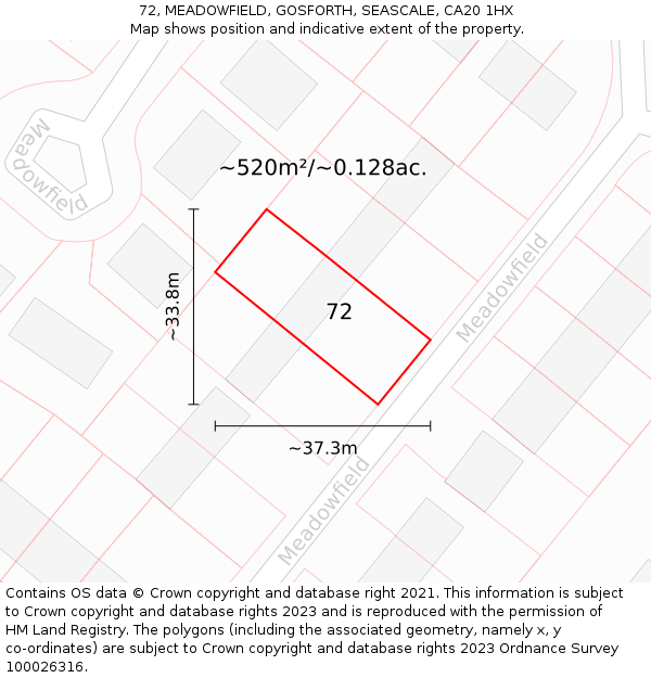72, MEADOWFIELD, GOSFORTH, SEASCALE, CA20 1HX: Plot and title map