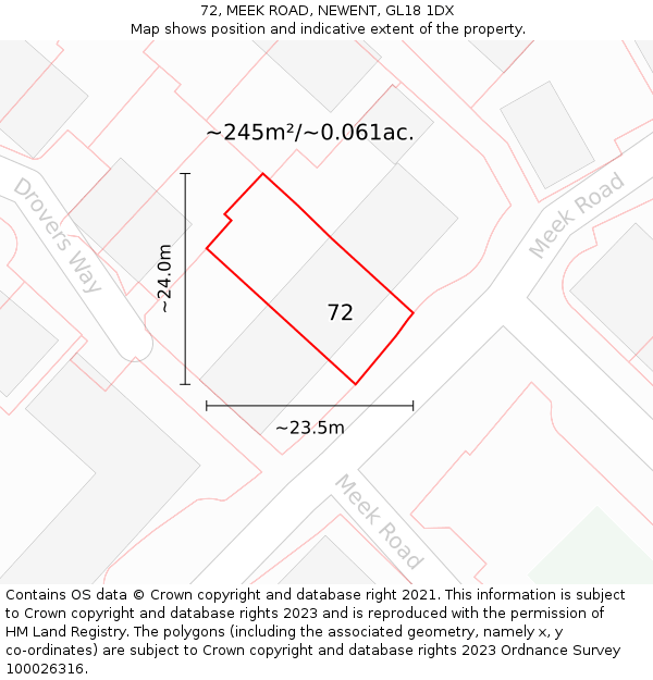 72, MEEK ROAD, NEWENT, GL18 1DX: Plot and title map