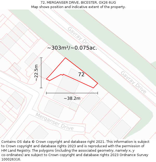 72, MERGANSER DRIVE, BICESTER, OX26 6UG: Plot and title map