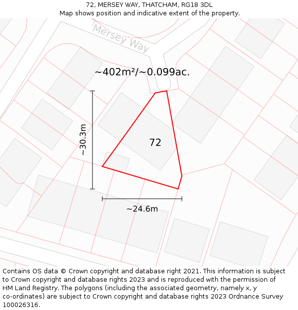 72, MERSEY WAY, THATCHAM, RG18 3DL: Plot and title map
