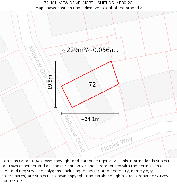 72, MILLVIEW DRIVE, NORTH SHIELDS, NE30 2QJ: Plot and title map