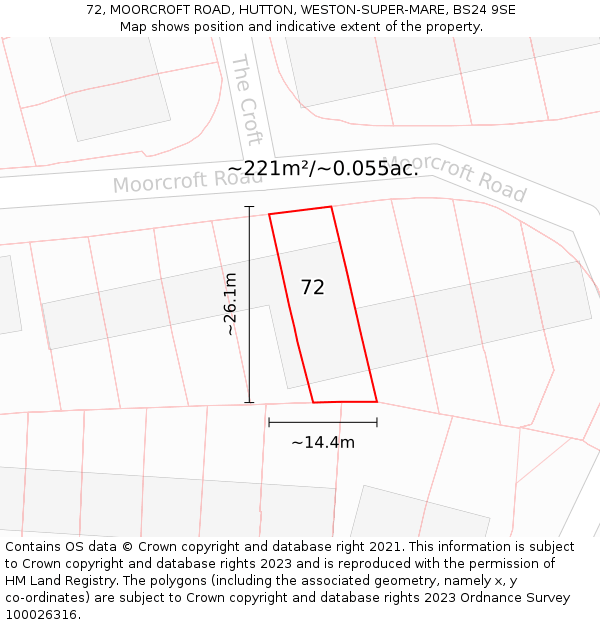 72, MOORCROFT ROAD, HUTTON, WESTON-SUPER-MARE, BS24 9SE: Plot and title map