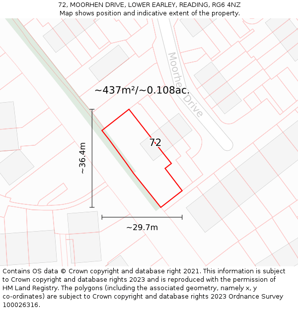 72, MOORHEN DRIVE, LOWER EARLEY, READING, RG6 4NZ: Plot and title map