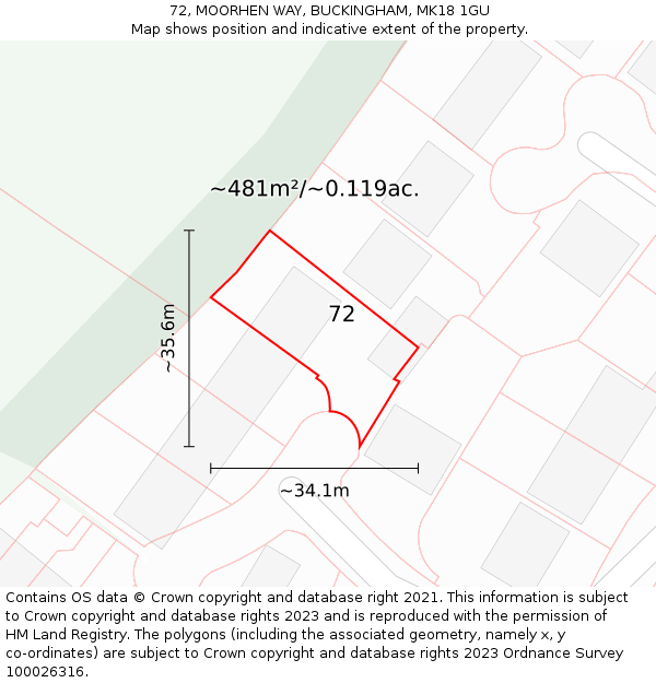 72, MOORHEN WAY, BUCKINGHAM, MK18 1GU: Plot and title map