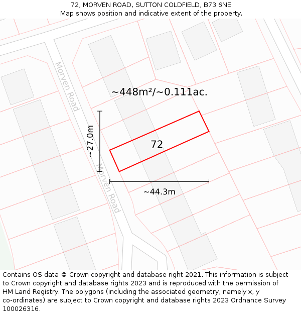 72, MORVEN ROAD, SUTTON COLDFIELD, B73 6NE: Plot and title map