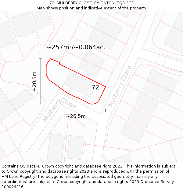 72, MULBERRY CLOSE, PAIGNTON, TQ3 3GD: Plot and title map
