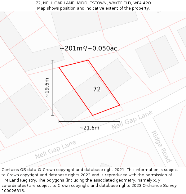 72, NELL GAP LANE, MIDDLESTOWN, WAKEFIELD, WF4 4PQ: Plot and title map
