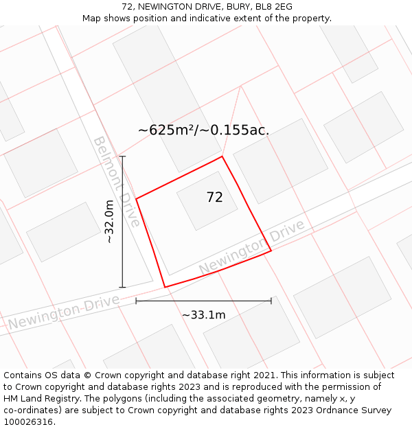 72, NEWINGTON DRIVE, BURY, BL8 2EG: Plot and title map