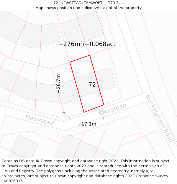 72, NEWSTEAD, TAMWORTH, B79 7UU: Plot and title map