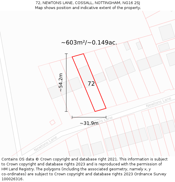 72, NEWTONS LANE, COSSALL, NOTTINGHAM, NG16 2SJ: Plot and title map