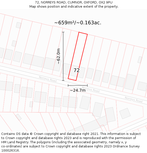 72, NORREYS ROAD, CUMNOR, OXFORD, OX2 9PU: Plot and title map
