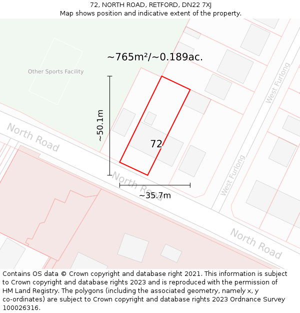 72, NORTH ROAD, RETFORD, DN22 7XJ: Plot and title map