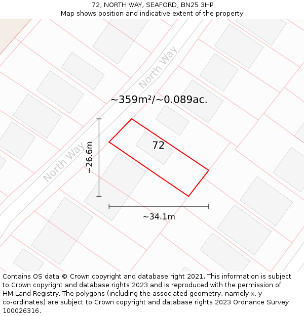 72, NORTH WAY, SEAFORD, BN25 3HP: Plot and title map