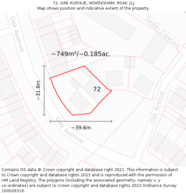 72, OAK AVENUE, WOKINGHAM, RG40 1LJ: Plot and title map
