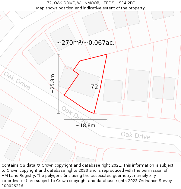 72, OAK DRIVE, WHINMOOR, LEEDS, LS14 2BF: Plot and title map