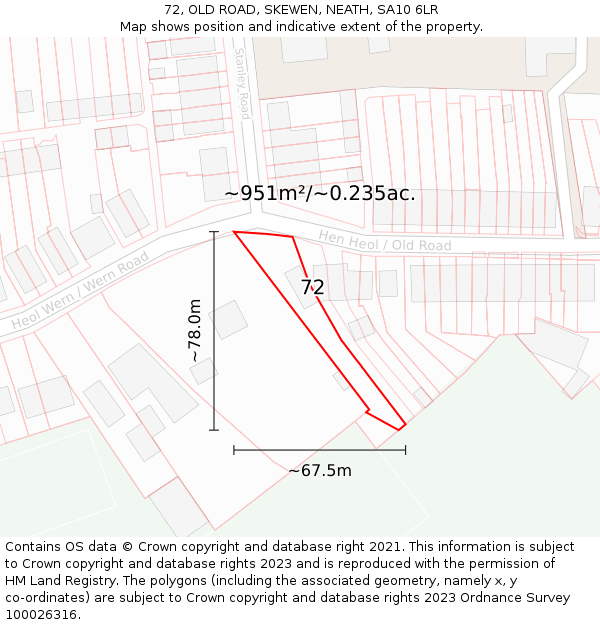72, OLD ROAD, SKEWEN, NEATH, SA10 6LR: Plot and title map