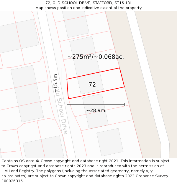 72, OLD SCHOOL DRIVE, STAFFORD, ST16 1RL: Plot and title map